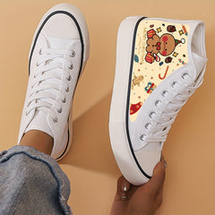 Christmas Cartoon Print High Top Canvas Sneakers