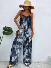 Tie Dye Wide Leg Cami Jumpsuit Crew Neck Sleeveless
