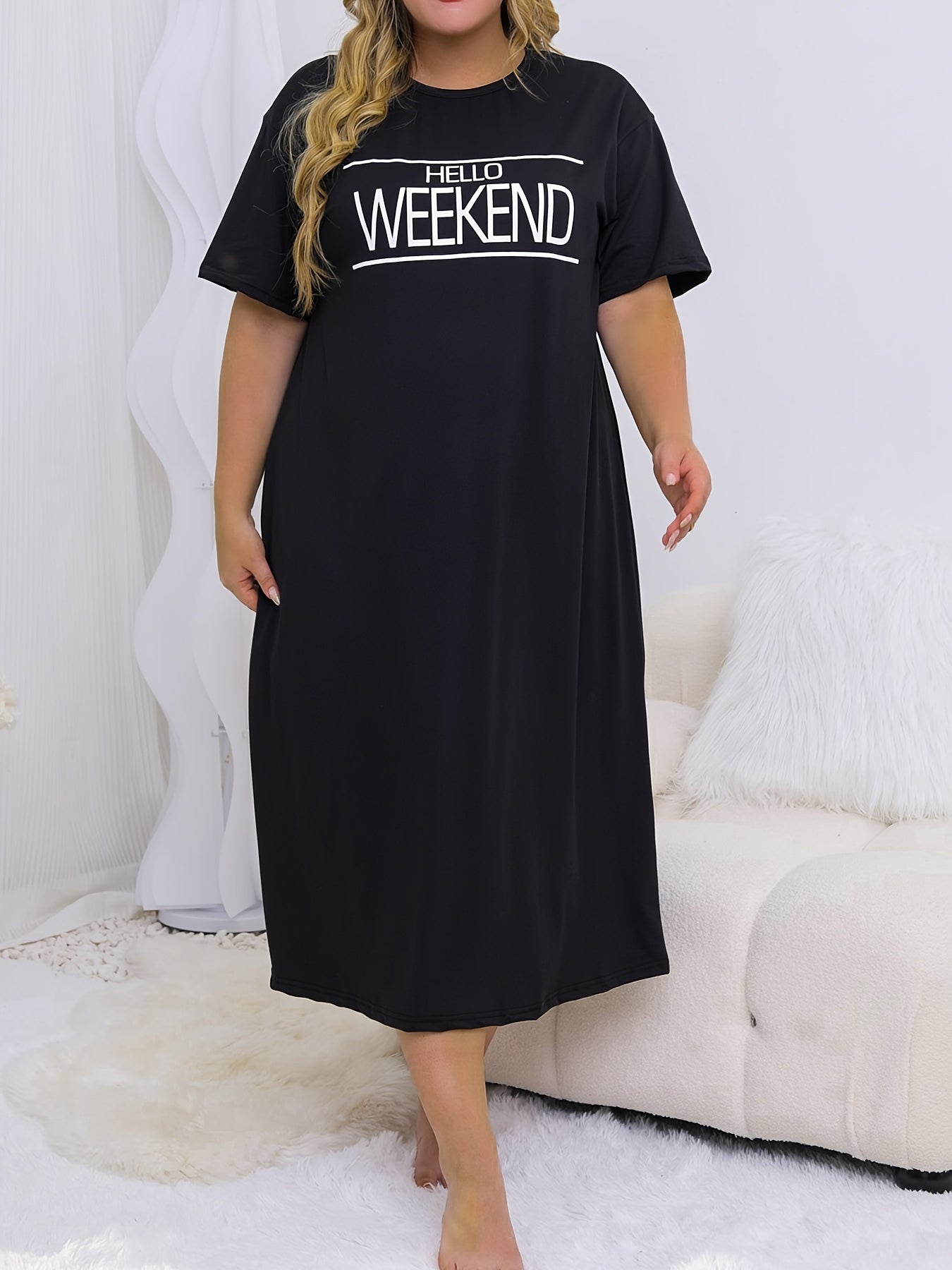 Slogan Print Short Sleeve Nightdress