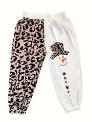 Colorblock Leopard & Snowman Print Fitness Pants