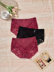 3 Pack Plus Size Floral Jacquard High Stretch Panties Set