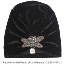 Beaded Flower Turban Cap Hat Accessories Turban Hat Velvet Pleated Hood Beanie