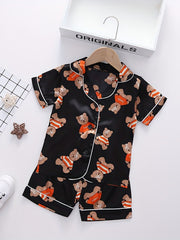 Toddler Girls Bear Graphic Pajamas Set Short Sleeve Top & Shorts Sleepwear