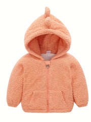 Kids Dino Zipper Jacket Thick Fleece Hooded Coat