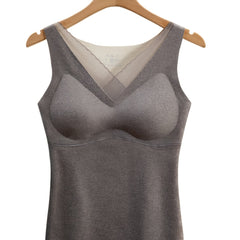 Mesh Stitching Thermal Underwear V Neck Sleeveless Top