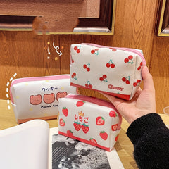 Cherry Print Square Makeup Bag Cartoon PU Toiletry Bag
