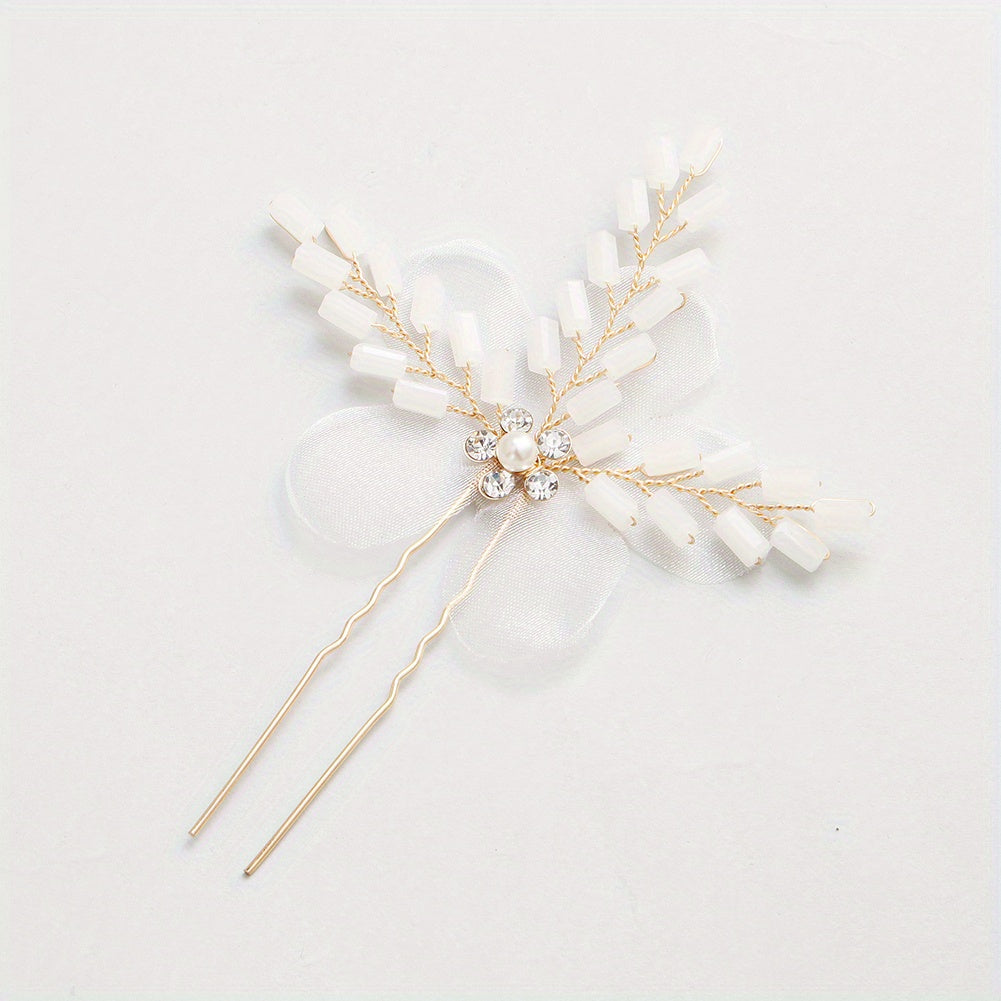 Bridal Fabric Hairpin Jade Crystal Hairpin Wedding Dress Accessories