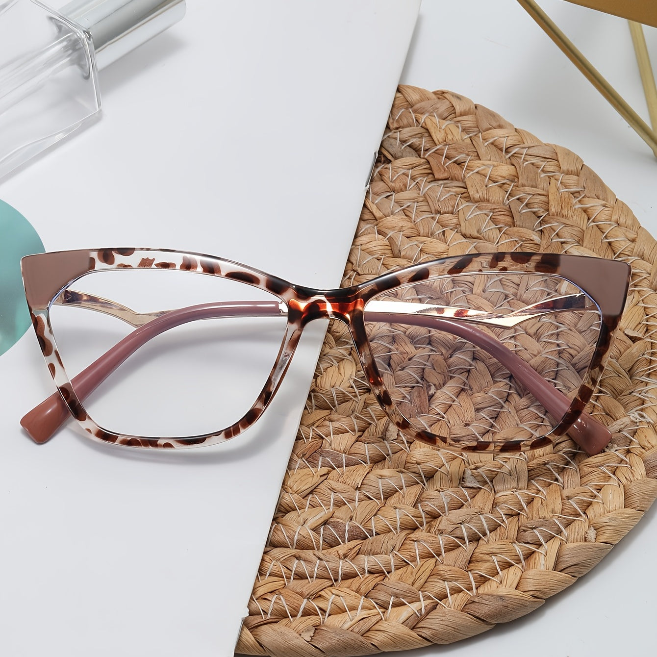 Tortoiseshell Retro Clear Lens Metal Temple Glasses