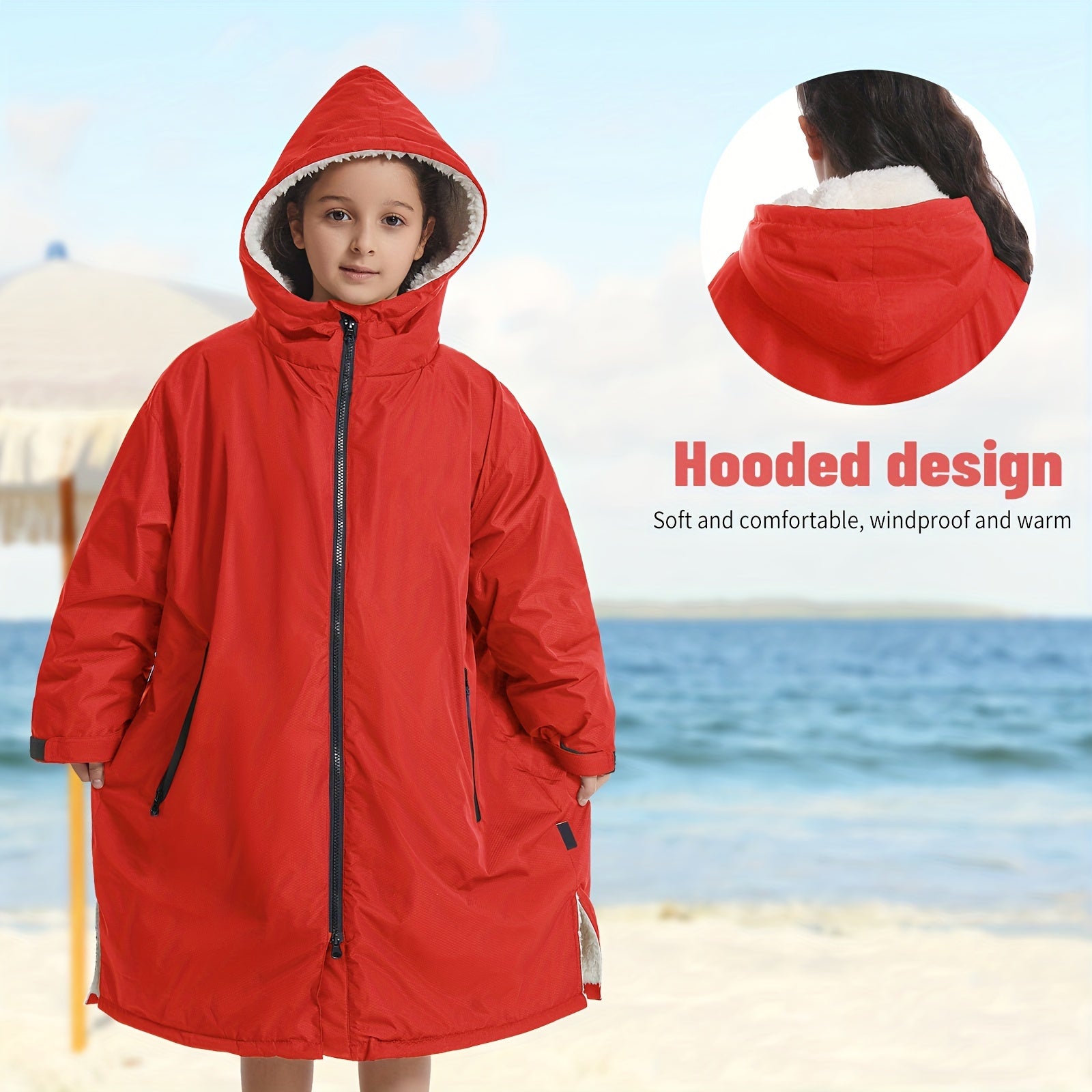 Kids Waterproof Changing Robe w/ Pockets - Warm & Windproof