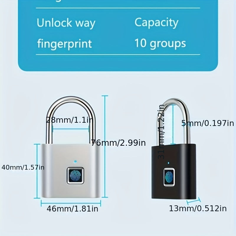 Smart Fingerprint Padlock Security Lock Portable for Locker Gym Door Luggage