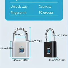 Smart Fingerprint Padlock Security Lock Portable for Locker Gym Door Luggage
