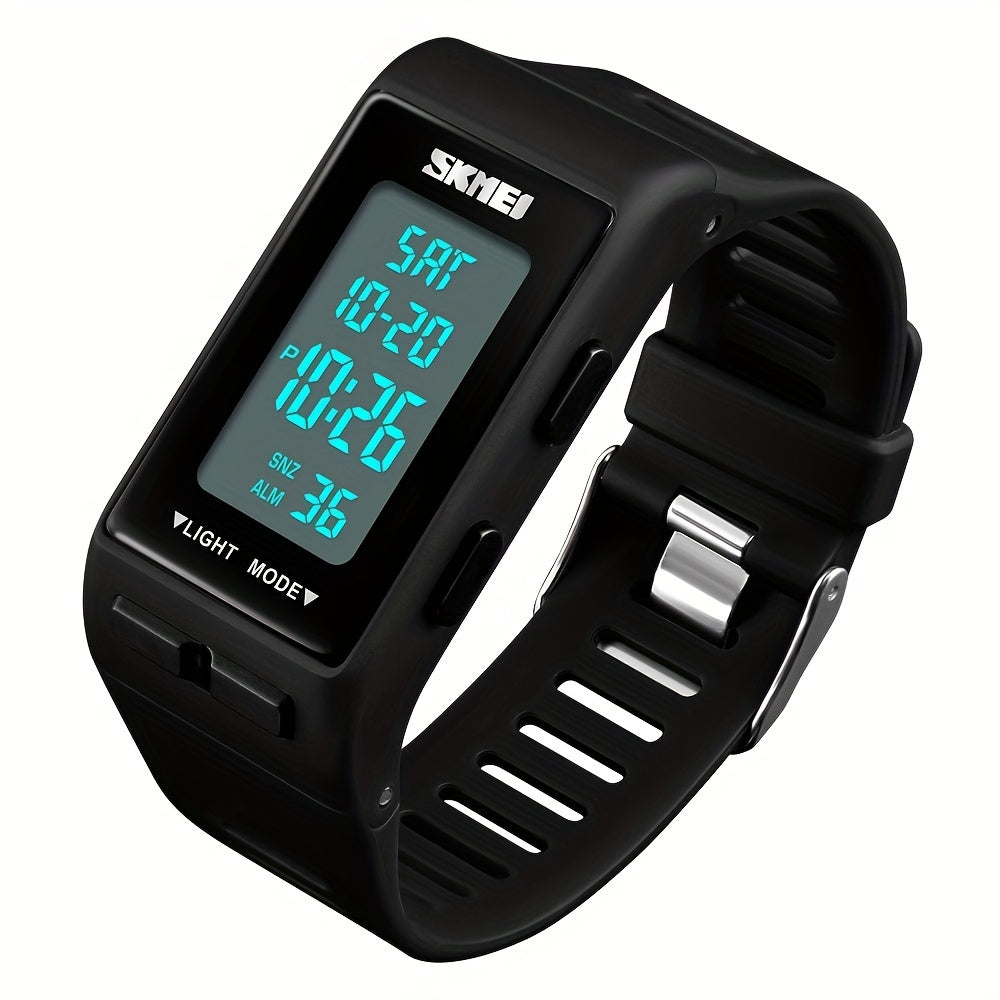 Square Electronic Watch With Silicone Band Waterproof Outdoor Sports Digital