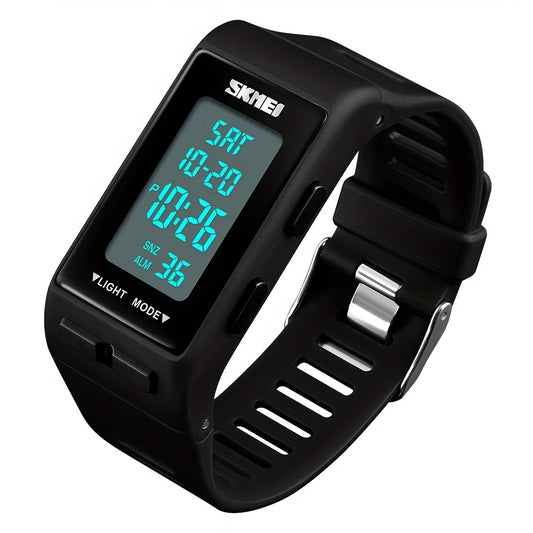 Square Electronic Watch With Silicone Band Waterproof Outdoor Sports Digital