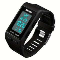 Square Electronic Watch With Silicone Band Waterproof Outdoor Sports Digital
