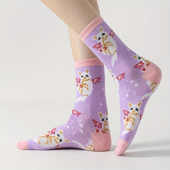 Cartoon Cat Print Socks Women's Stockings & Hosiery