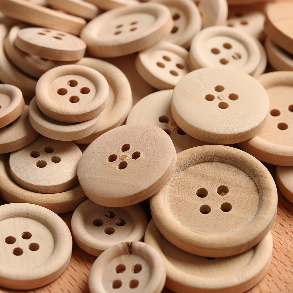 50pcs Mixed Wooden Buttons Natural Round 4 Holes for Sewing Scrapbooking DIY