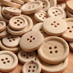 50pcs Mixed Wooden Buttons Natural Round 4 Holes for Sewing Scrapbooking DIY