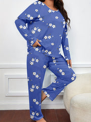Floral Print Plus Size Pajamas Set Long Sleeve Tee & Pants Lounge 2 Piece
