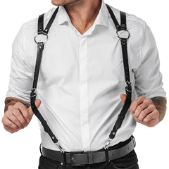 Men's Leather Shoulder Strap Suspenders Gentleman's Leather Binding