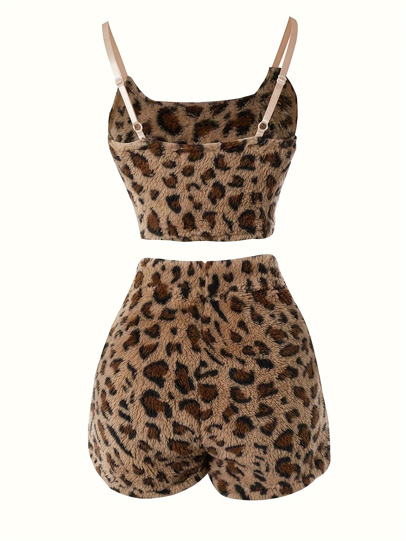 Leopard Fuzzy Pajama Set Cami Top & Shorts Sleepwear