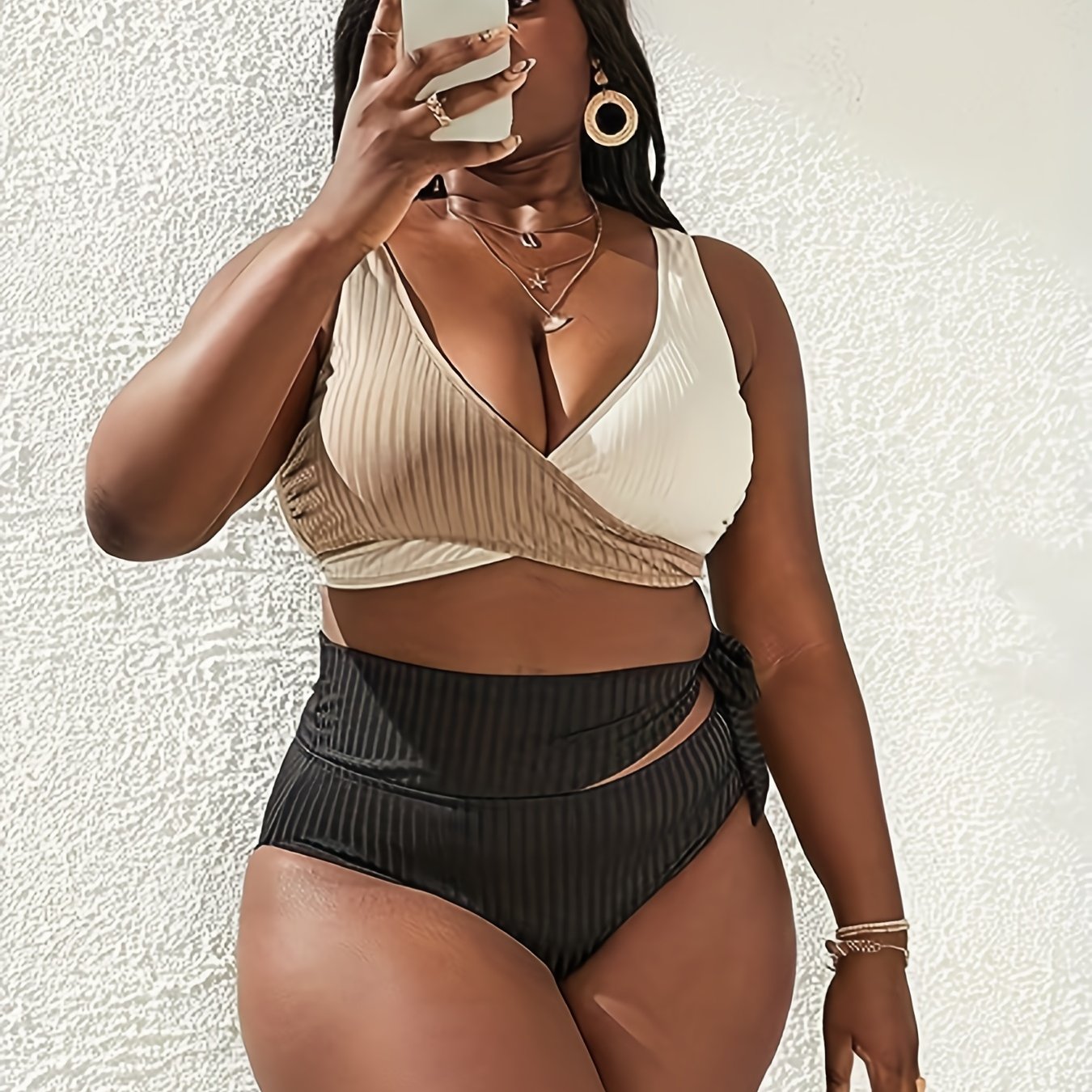 Colorblock Cross Tie Bikini Set