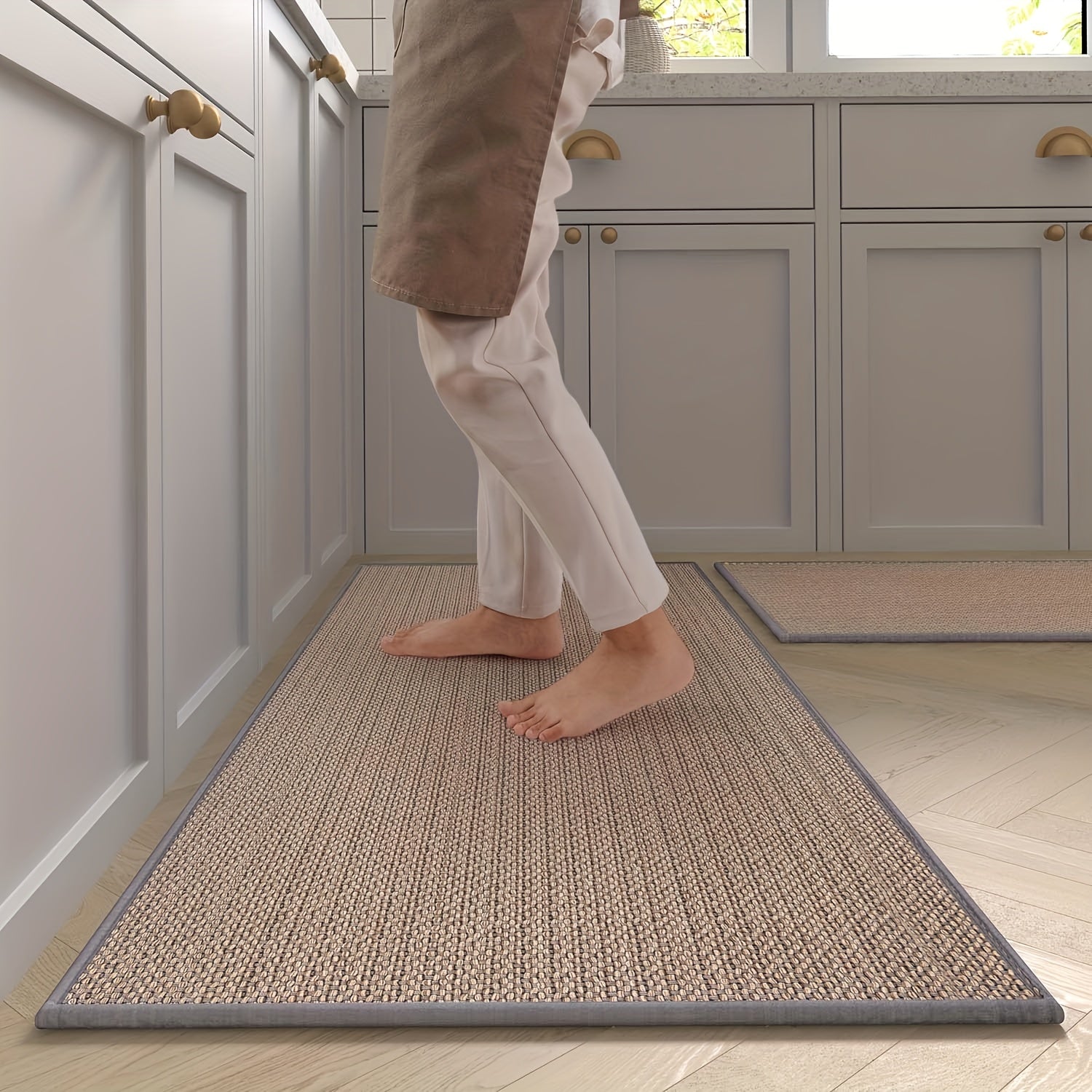 2pcs Kitchen Rugs Mats Set Anti fatigue Washable Non Slip Woven Runner Rug