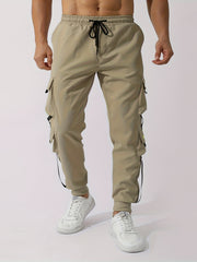 Men's Casual Flap Pocket Pants Tapered Sports Pants