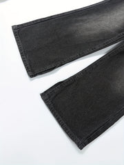 Girls Side Split Wide Leg Vintage Denim Pants For Street Casual Outfit
