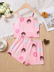 Girl's Donut Print Camisole Top and Shorts Set