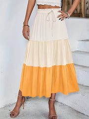 Block Drawstring Skirts Ruched Maxi Skirt Women's