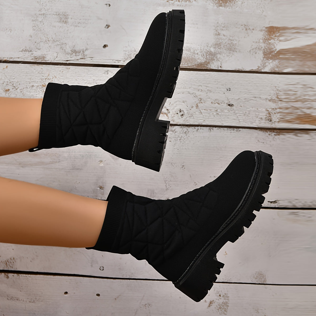 Women's Thick Sole Thermal Mid Calf Boots Chunky Heeled Winter Booties
