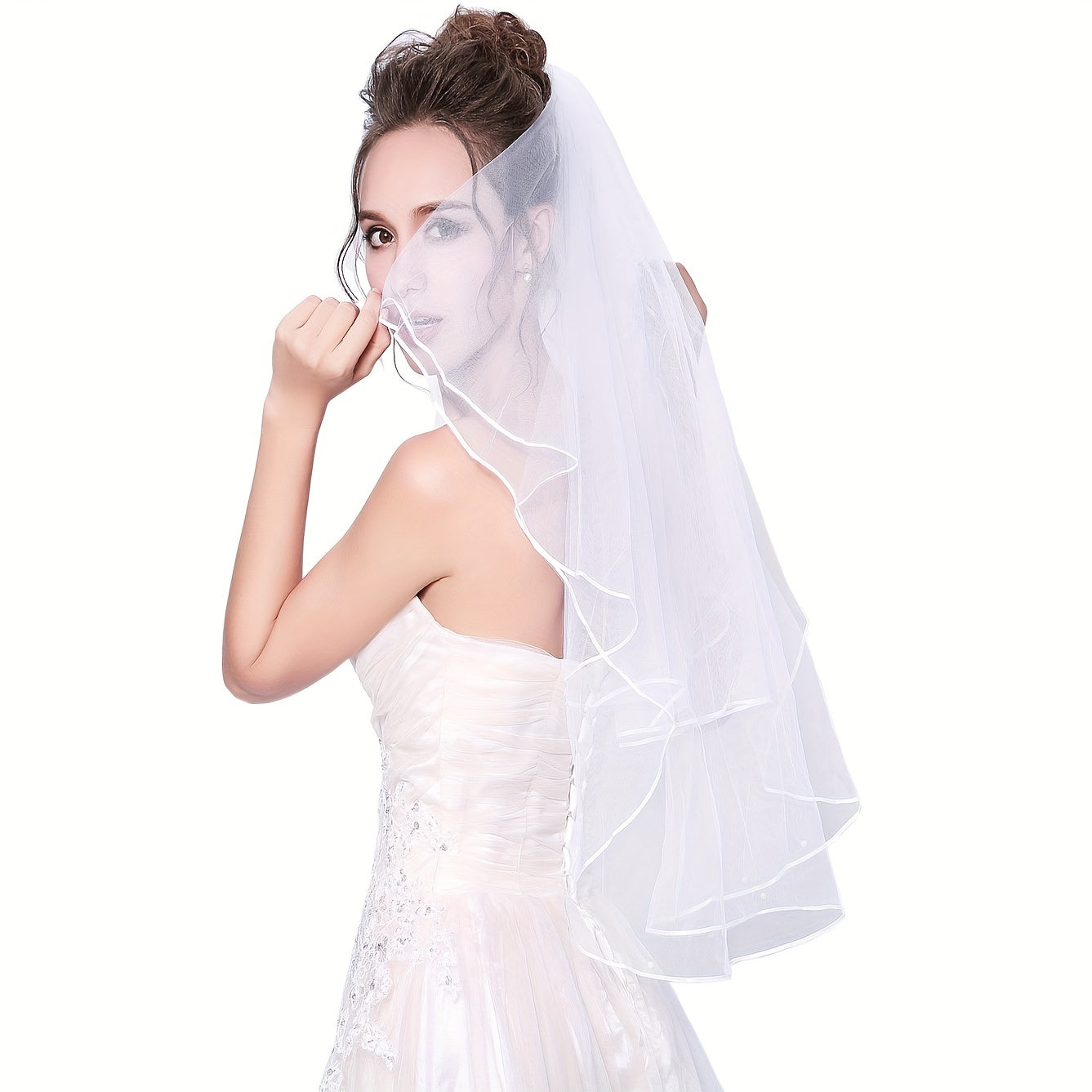 Short Tulle Wedding Veil Ribbon Edge Comb Bridal Bachelorette Party Accessories