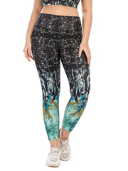 Random Print Yoga Sports Leggings With Pocket Women's Plus Size