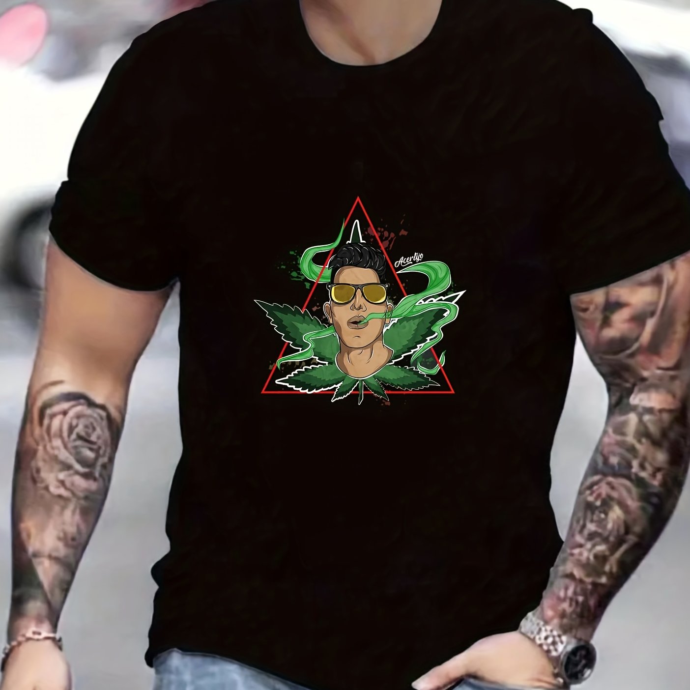Comic Man Smoke Print Men's Graphic T-shirt
