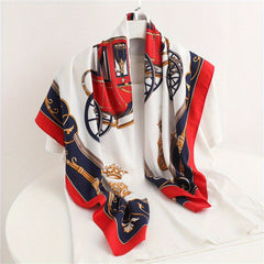 Vintage Carriage Print Bandana Silk Scarf for Women