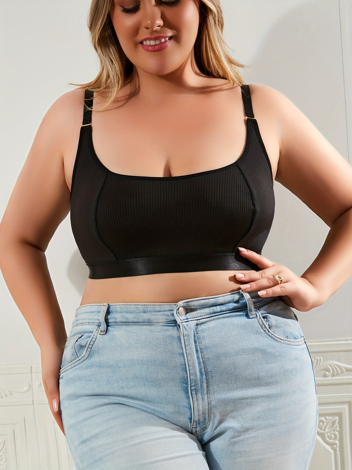 Plus Size Solid Ribbed Cut Out Bralette