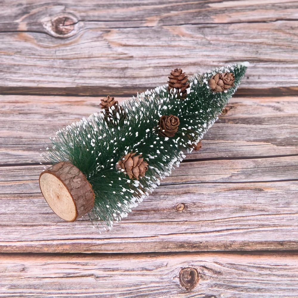 Mini Artificial Christmas Trees Snow Trees with Wooden Base for Christmas Decor