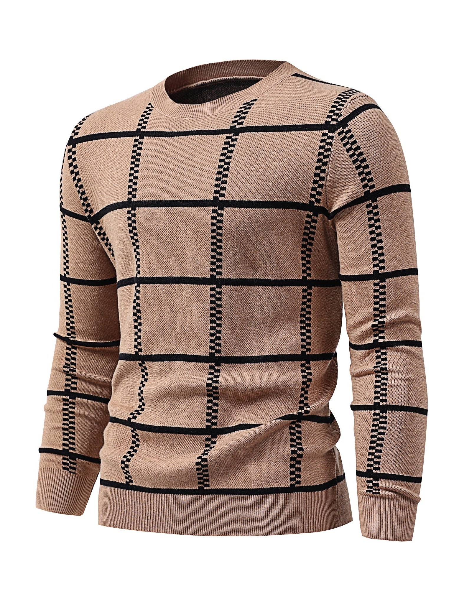 Men's Casual Plaid Sweater Loose Fit Comfy Pullover