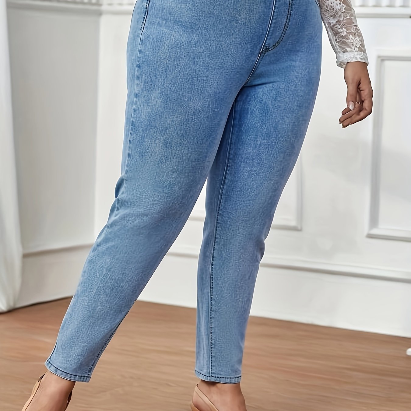 Elastic High Rise Stretch Jeans