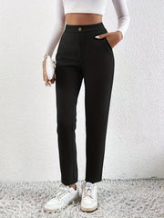 Solid High Waist Pants Casual Long Length Work Office Pants Women's Clothing
