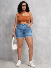 Light Wash High Waist Denim Shorts Women's Casual Jean Shorts