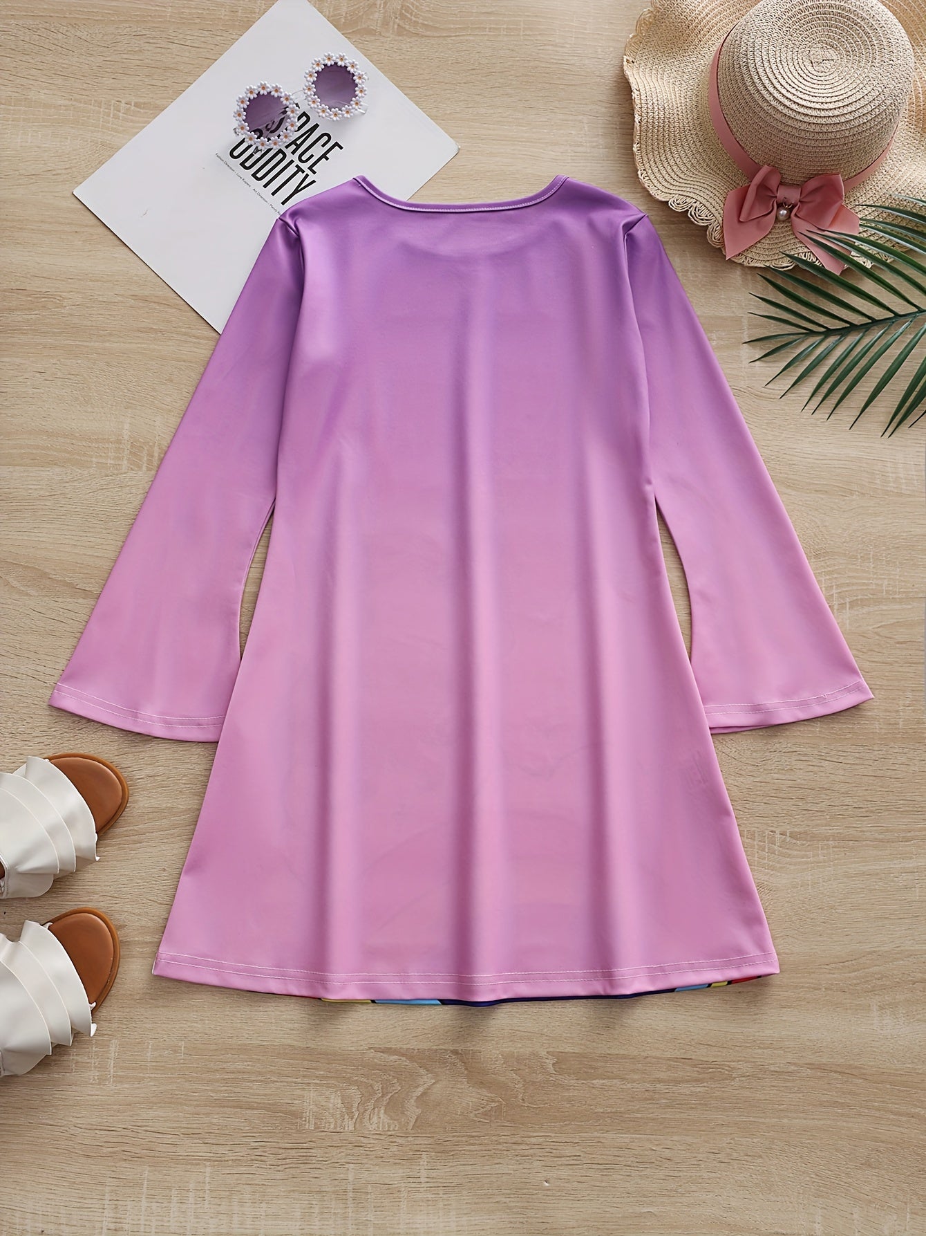Girls Sweet Unicorn Graphic Crew Neck Long Sleeve Dress