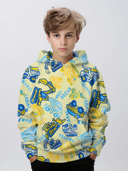 Cartoon Construction Cars Boys Hooded Sweatshirt
