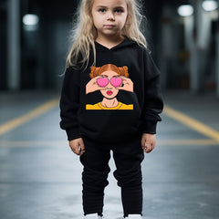 OERYUI Girls Boys 2pcs Fashionable Print Hooded Pullover Pants Set