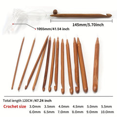 Bamboo Flexible Carpet Crochet Hooks Set 12 Sizes 3-10mm