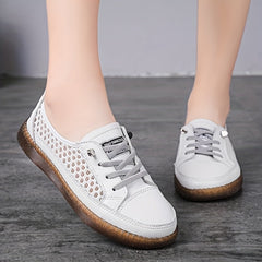 Women's Hollow Out Flat Sneakers Mesh Lace Up Low Top Casual Walking Shoes