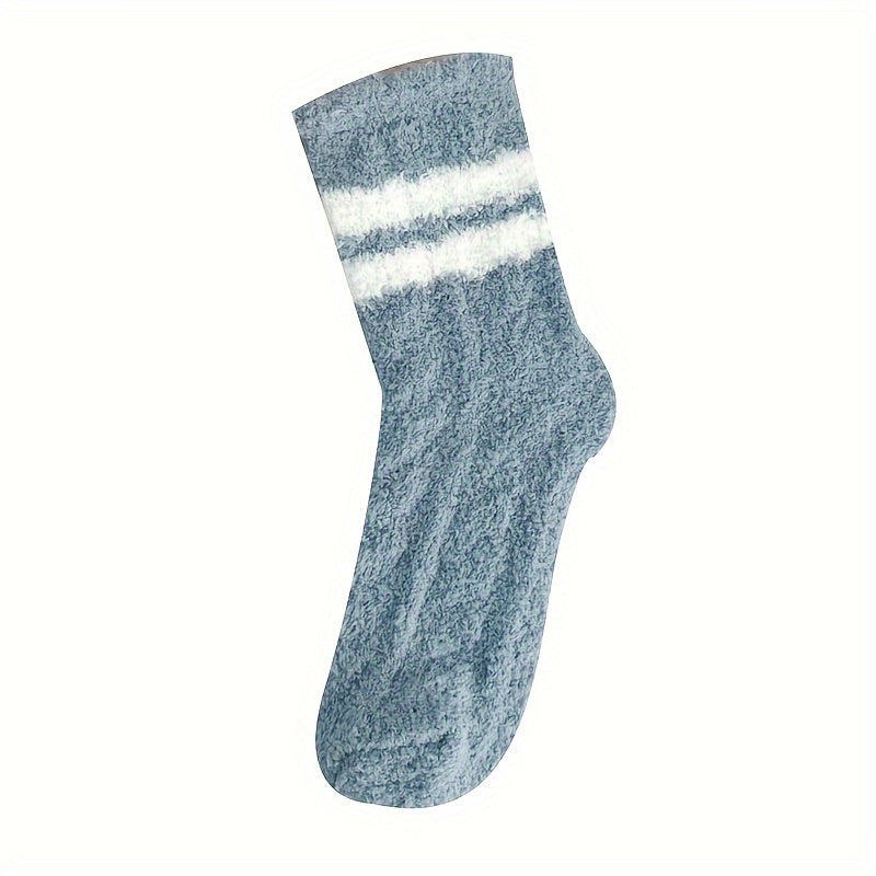 4 Pairs Striped Fuzzy Socks Comfy & Warm Mid Tube Women's Stockings