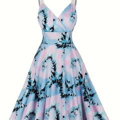 Tie Dye Surplice Neck Pleated Party Dress