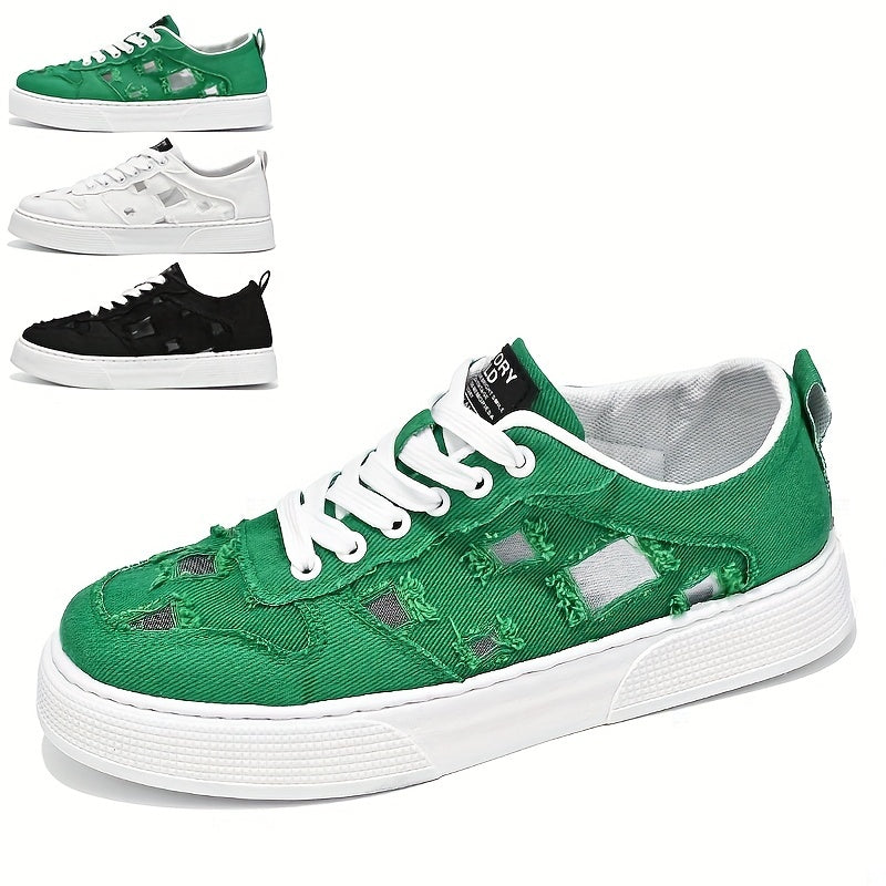 Men's Ripped Skate Shoes Lace up Sneakers with Good Grip