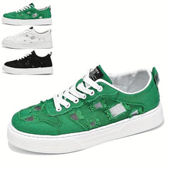 Men's Ripped Skate Shoes Lace up Sneakers with Good Grip